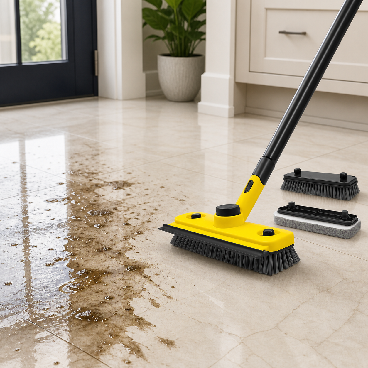 2-in-1 Floor Scrub Brush & Squeegee with 53.5" Long Handle | SimplifyHomeCo