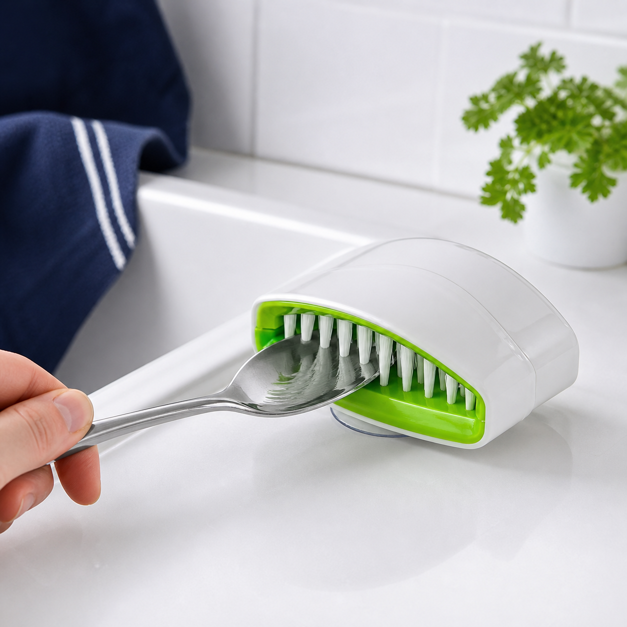 Compact Suction Cup Kitchen Utensil Cleaning Brush