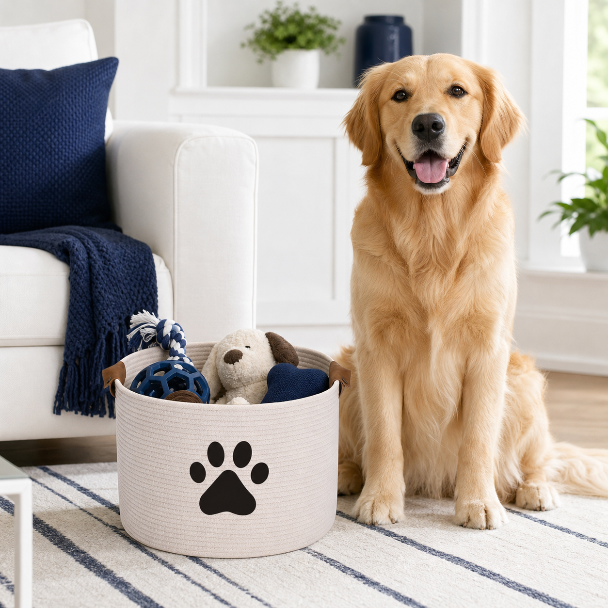 Geyecete Woven Rope Dog Toy Storage Basket