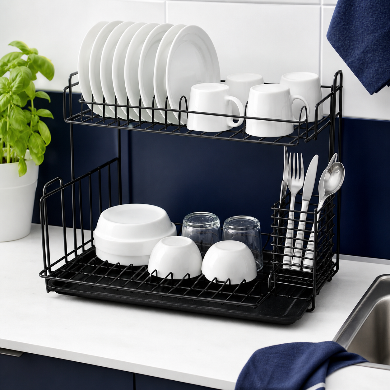Double-Layer Kitchen Dish Drying & Storage Rack