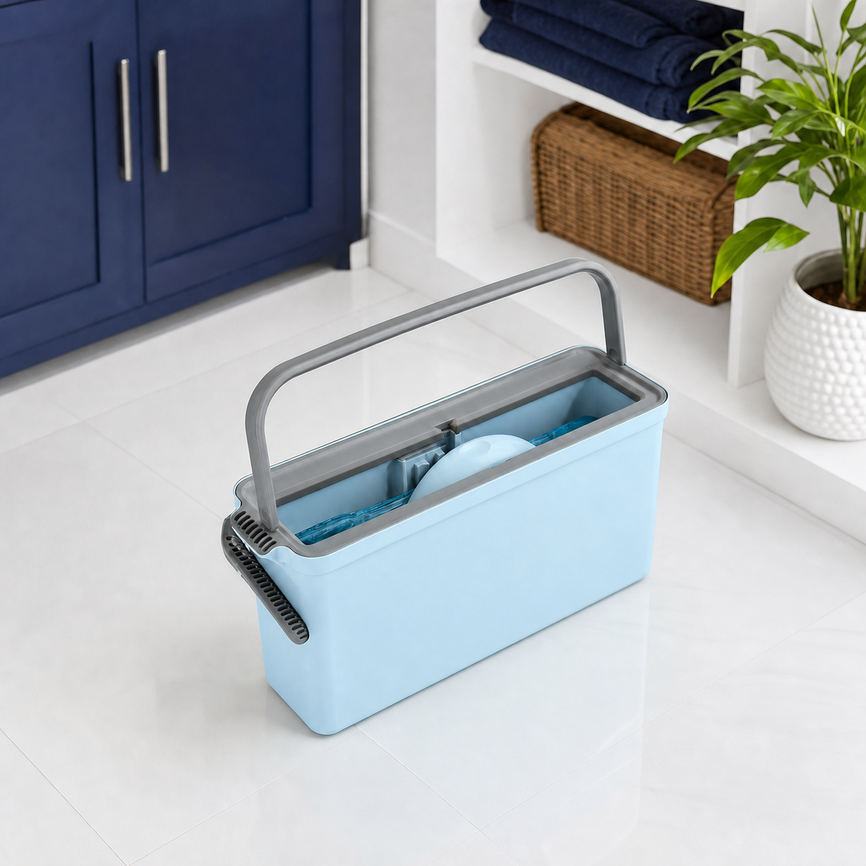 Compact Lazy-Mop Wash & Wring Bucket – No Rod Included