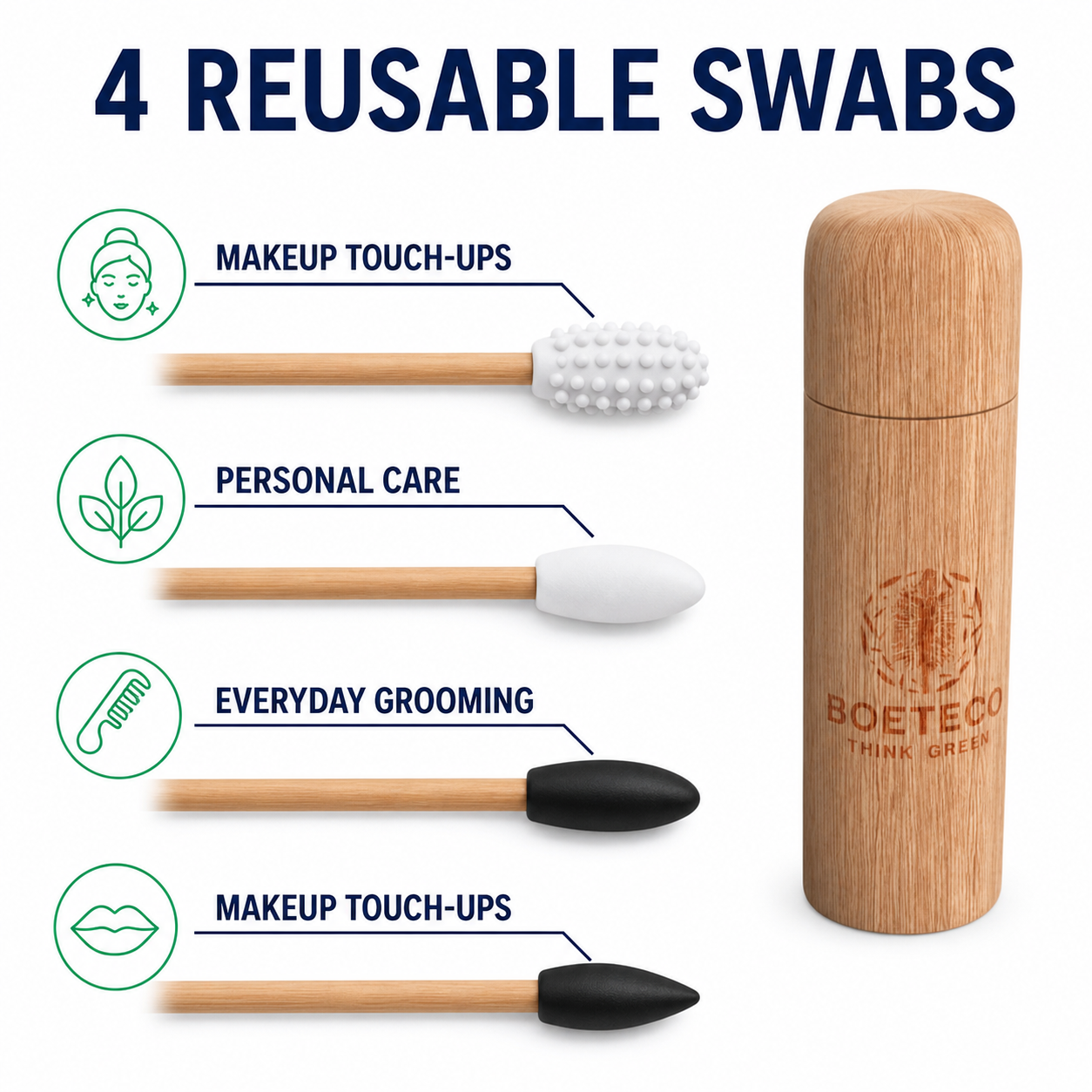 BOETECO Reusable Silicone Swab Kit with Bamboo Case