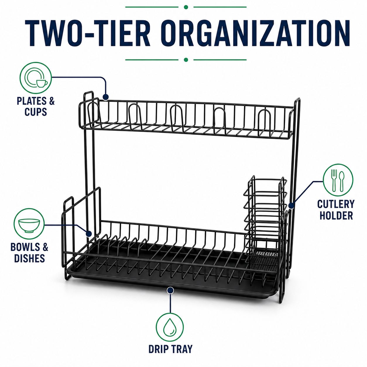 Double-Layer Kitchen Dish Drying & Storage Rack