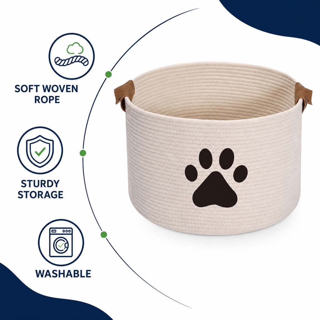 Geyecete Woven Rope Dog Toy Storage Basket