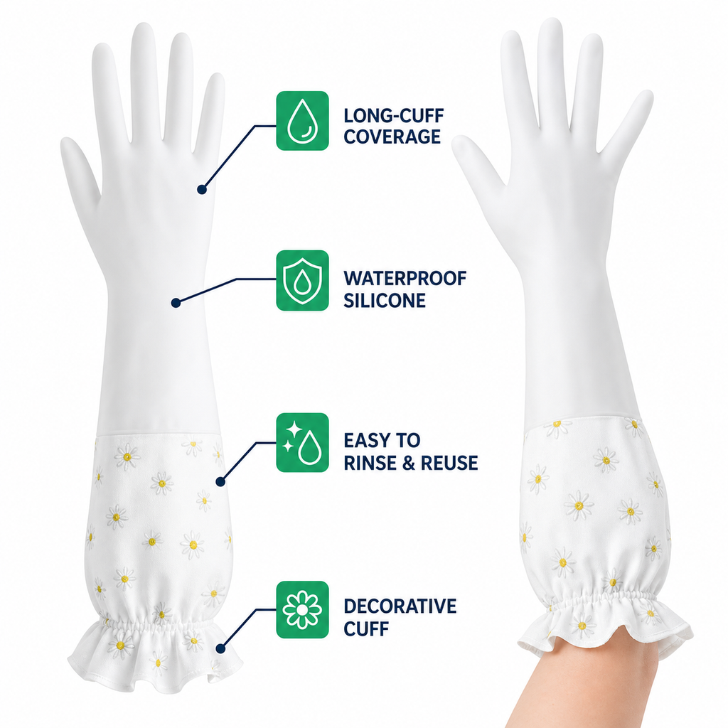 Long-Cuff Silicone Dishwashing Gloves