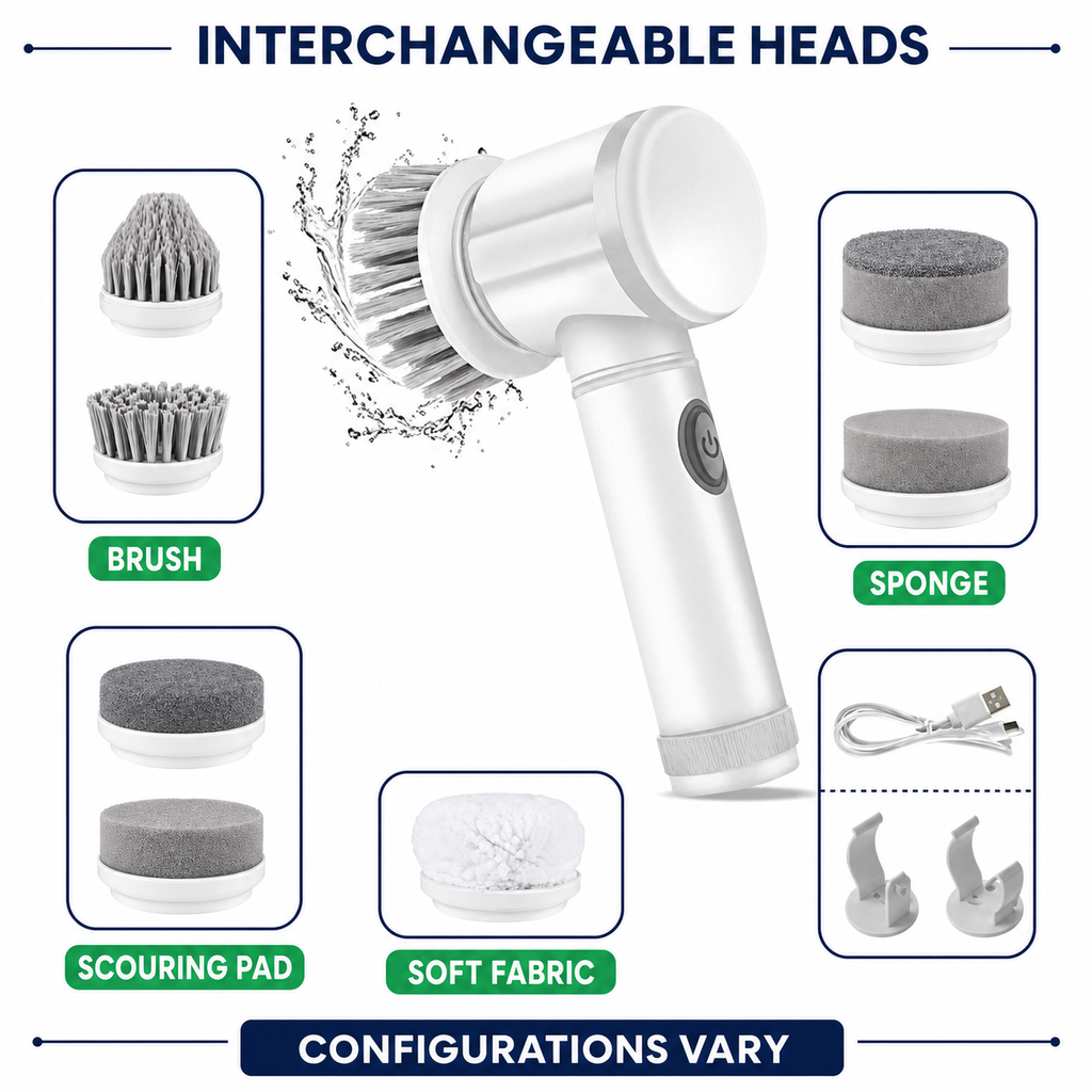 Electric Multi-Surface Cleaning Brush with Interchangeable Heads