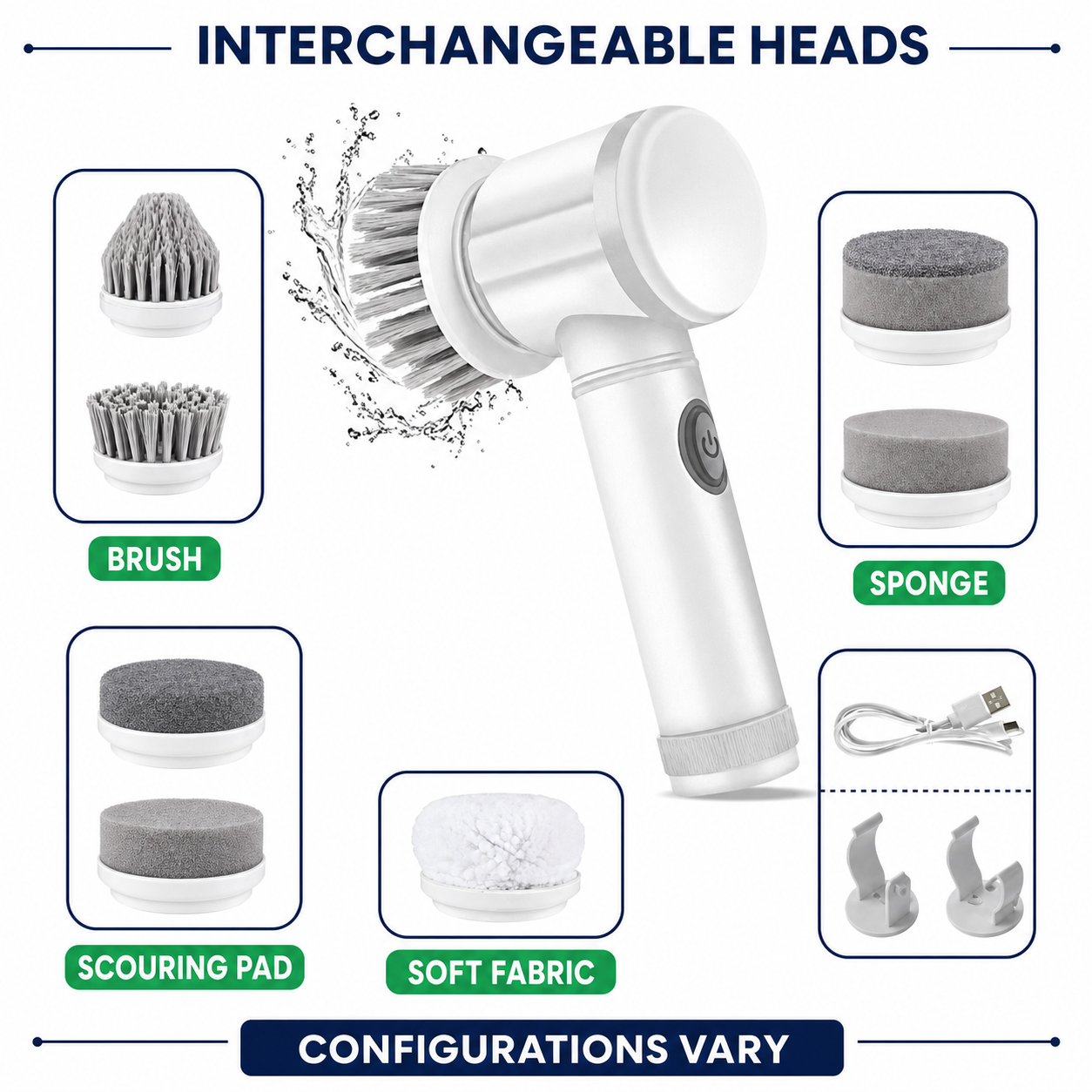 Electric Multi-Surface Cleaning Brush with Interchangeable Heads