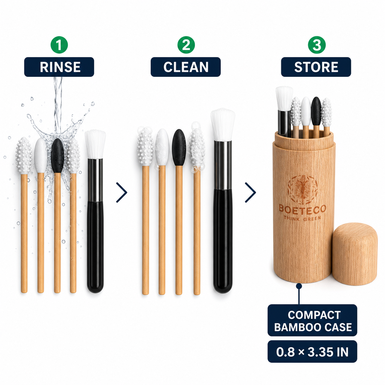 BOETECO Reusable Silicone Swab Kit with Bamboo Case