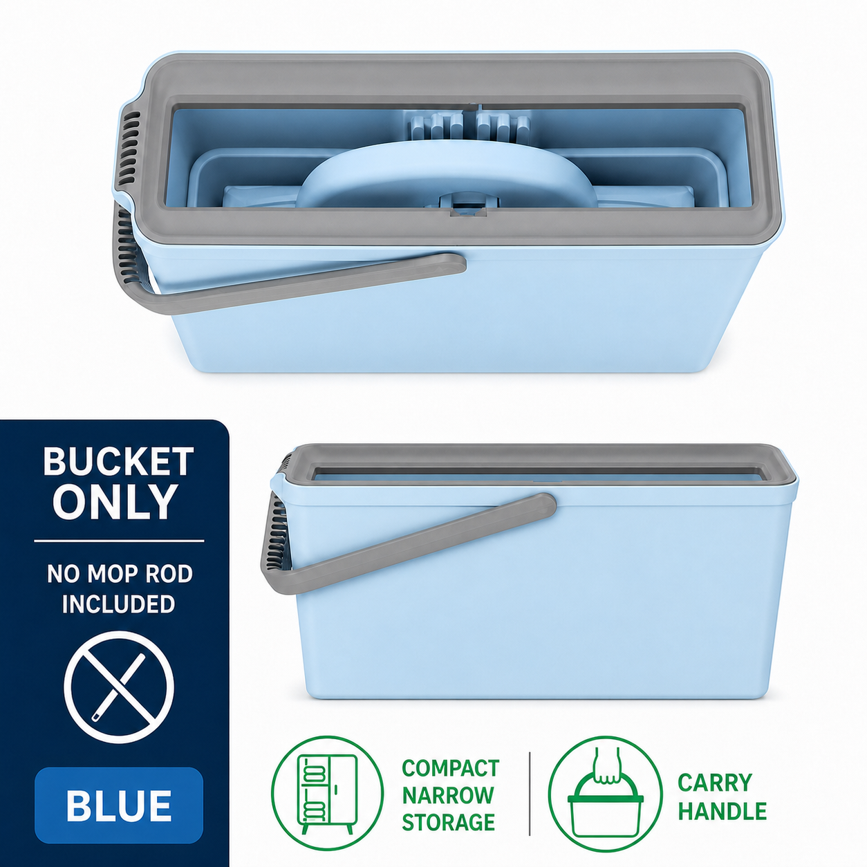 Compact Lazy-Mop Wash & Wring Bucket – No Rod Included