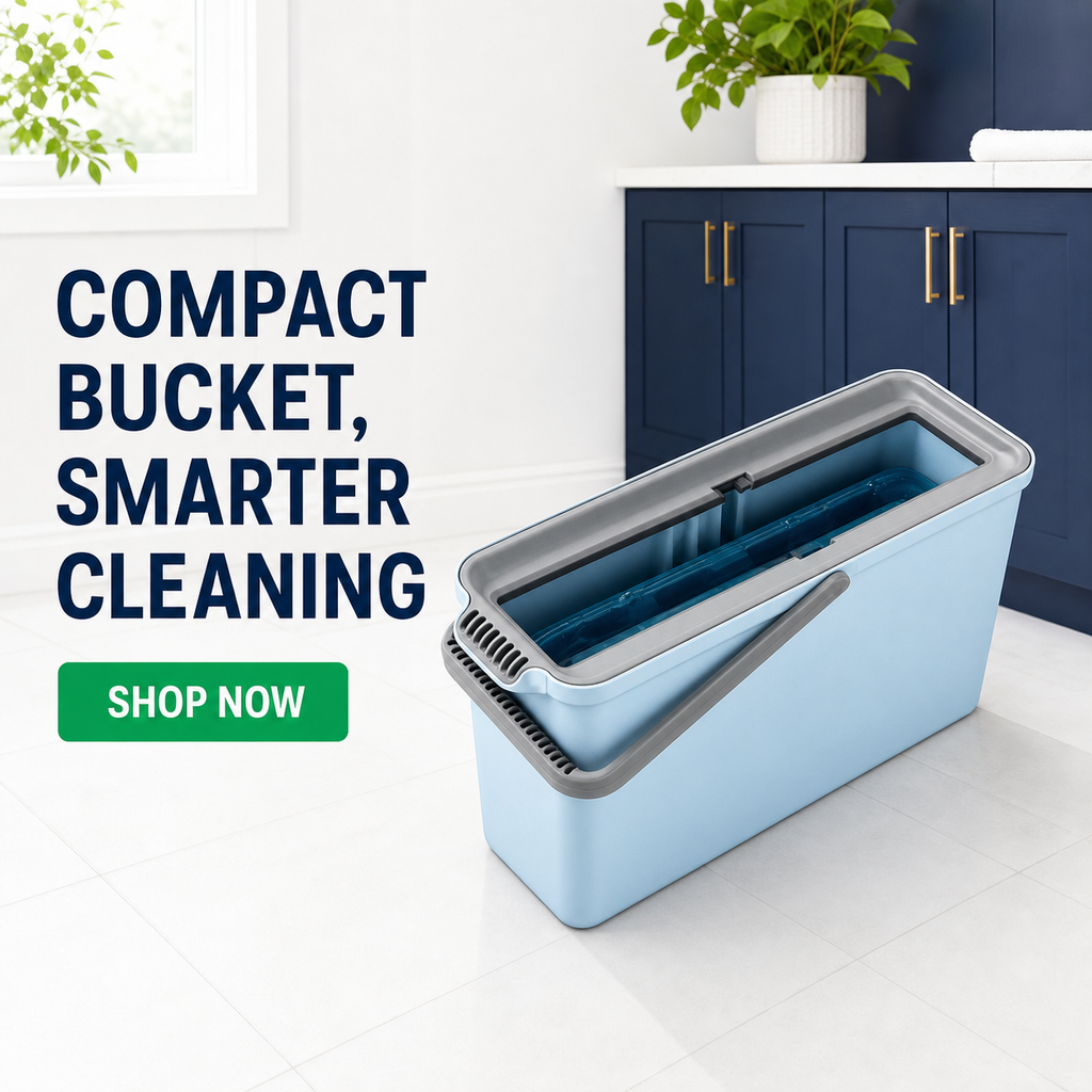 Compact Lazy-Mop Wash & Wring Bucket – No Rod Included