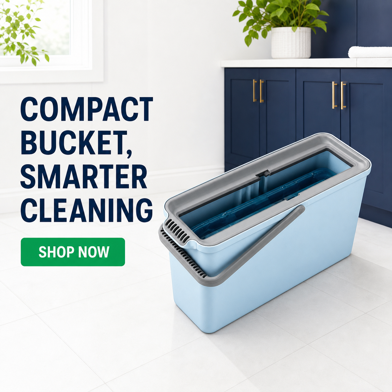 Compact Lazy-Mop Wash & Wring Bucket – No Rod Included