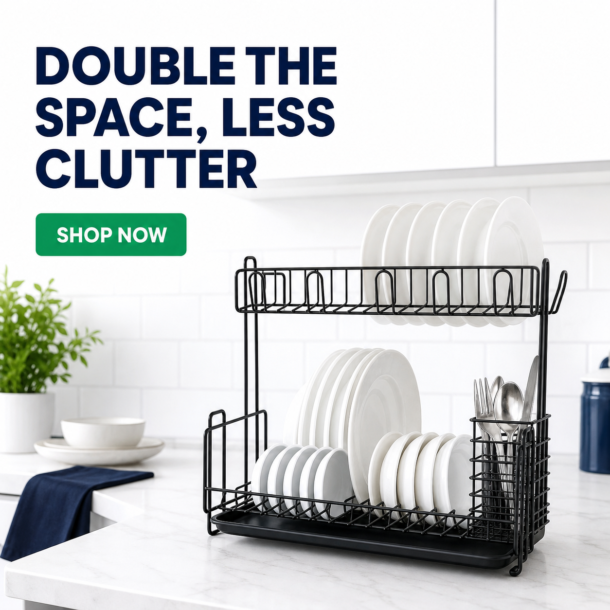Double-Layer Kitchen Dish Drying & Storage Rack