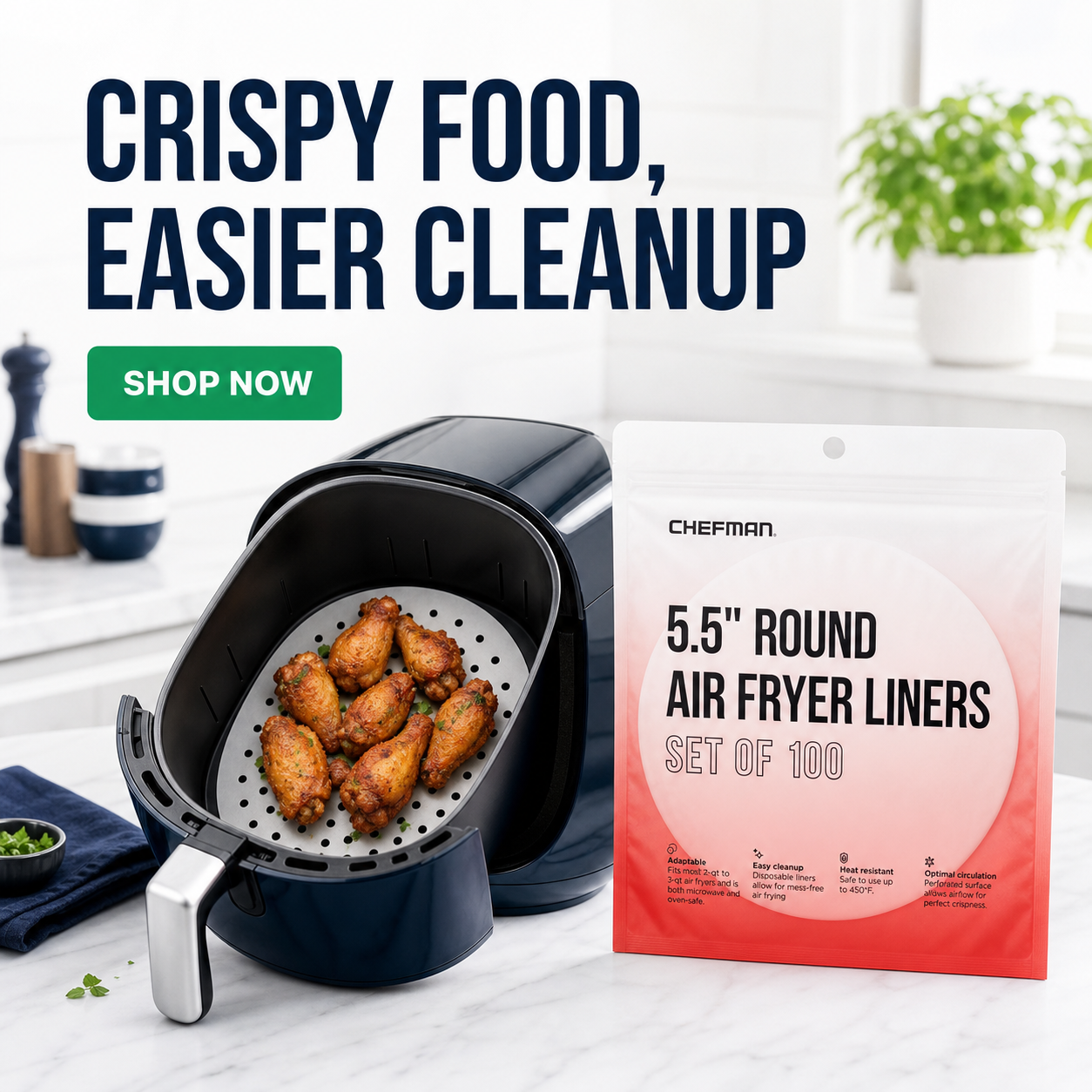 Chefman 5.5-Inch Round Air Fryer Liners – 100 Pack