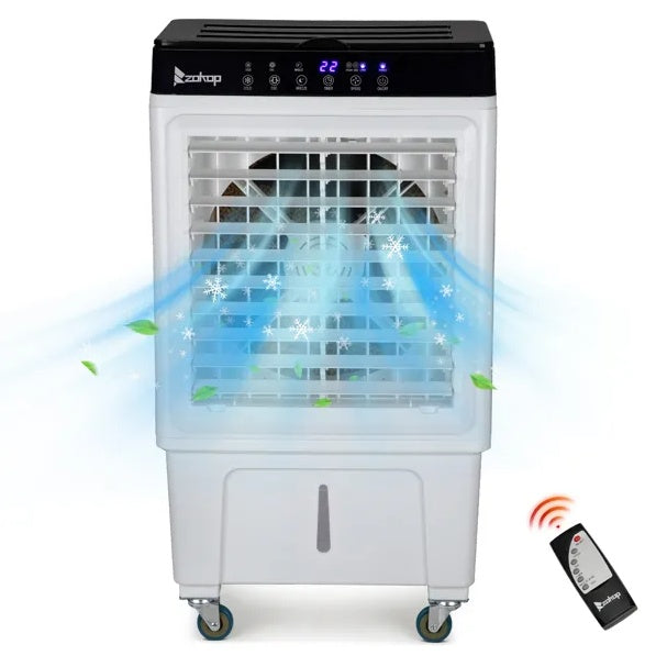 Portable 3-in-1 Evaporative Air Cooler Fan – 30L Water Tank, Remote Control, 2353 CFM Airflow & 90° Oscillationhly humid rooms.