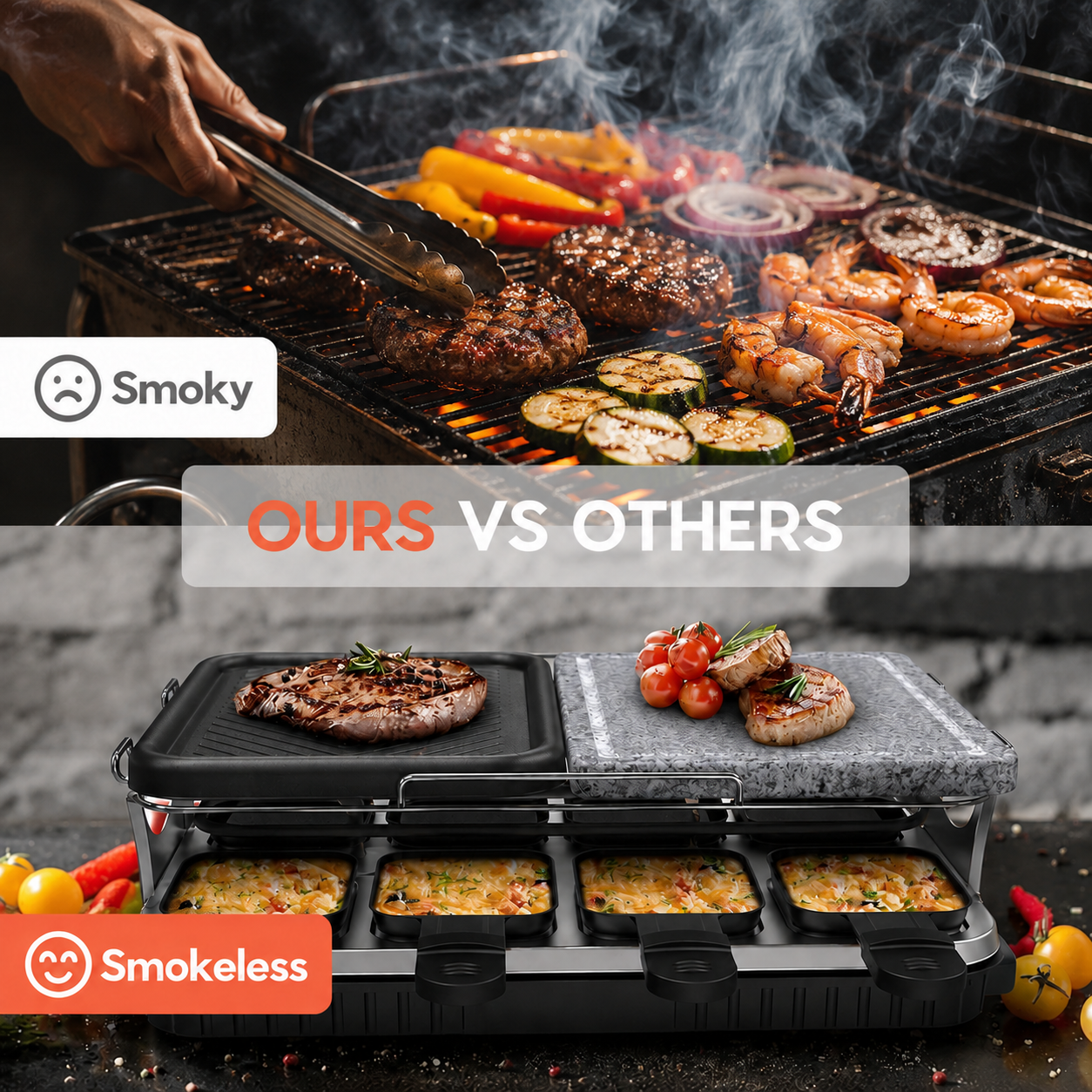 Voohek 2-in-1 Korean BBQ Raclette Grill – 1300W Smokeless Indoor Electric Grill with Nonstick Plate, Cooking Stone, 8 Pans & 8 Wooden Spatulas