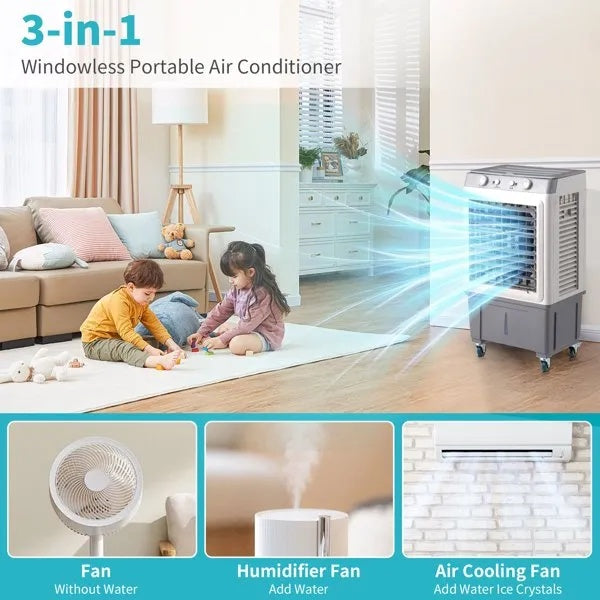 Portable 3-in-1 Evaporative Air Cooler Fan – 30L Tank, 2353 CFM Airflow &amp; 90° Oscillation