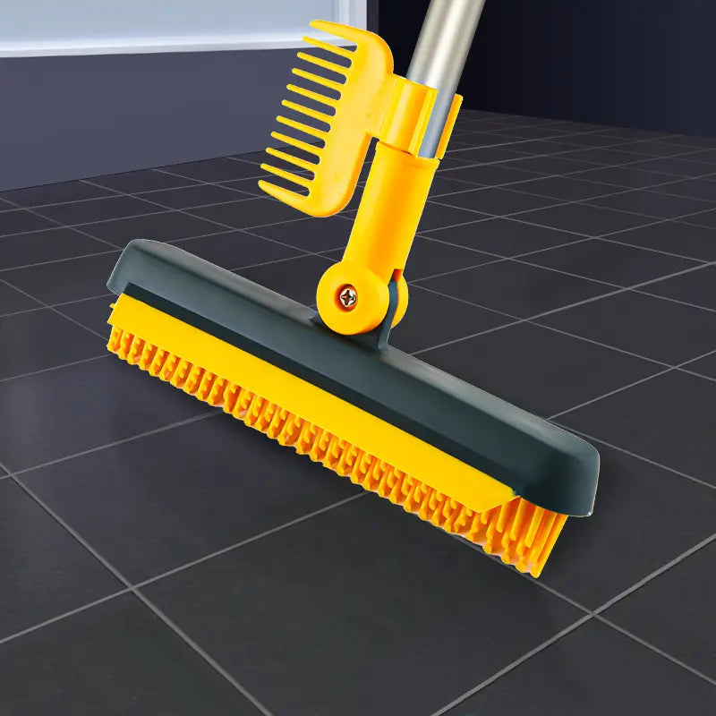 3-in-1 Floor Scrub Brush with Squeegee and Rotating Head