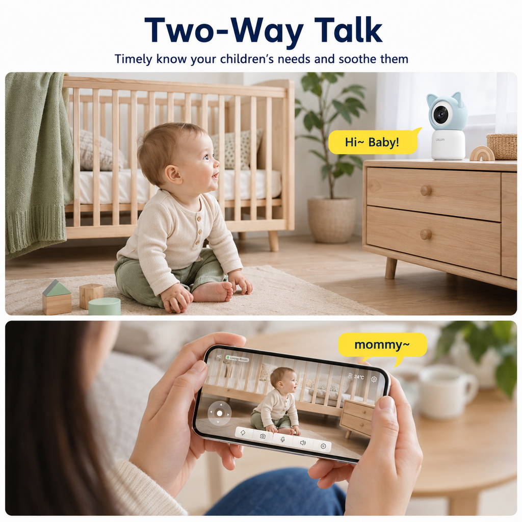 Litokam 2K Smart Baby Monitor Camera with 2.4GHz/5GHz WiFi, Cry & Motion Detection, Night Vision, Two-Way Talk, Night Light, Lullabies, Temperature & Humidity Sensor, App Control