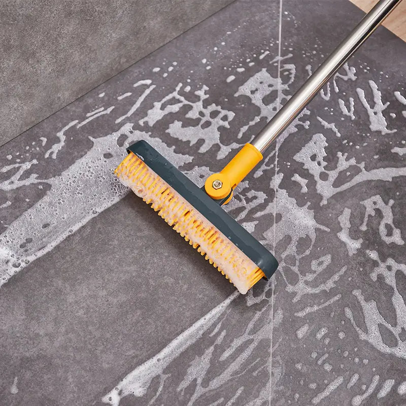 3-in-1 Floor Scrub Brush with Squeegee and Rotating Head