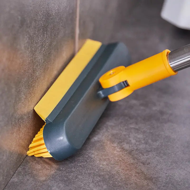 3-in-1 Floor Scrub Brush with Squeegee and Rotating Head