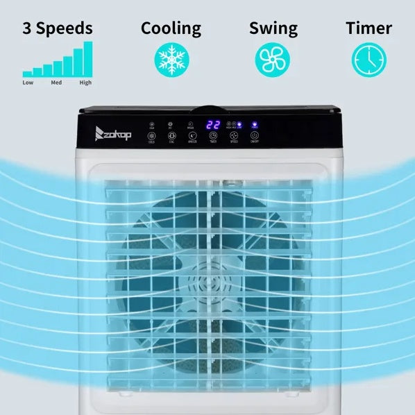 Portable 3-in-1 Evaporative Air Cooler Fan – 30L Water Tank, Remote Control, 2353 CFM Airflow & 90° Oscillationhly humid rooms.