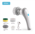 Cordless electric spin scrubber with interchangeable cleaning heads