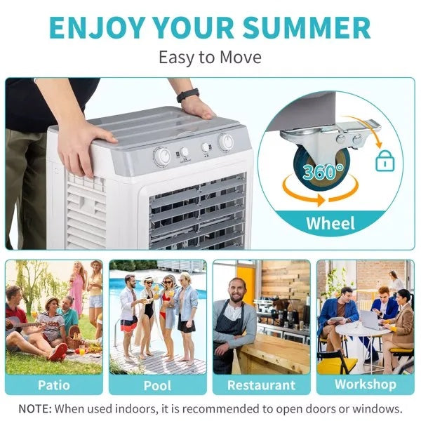 Portable 3-in-1 Evaporative Air Cooler Fan – 30L Tank, 2353 CFM Airflow &amp; 90° Oscillation