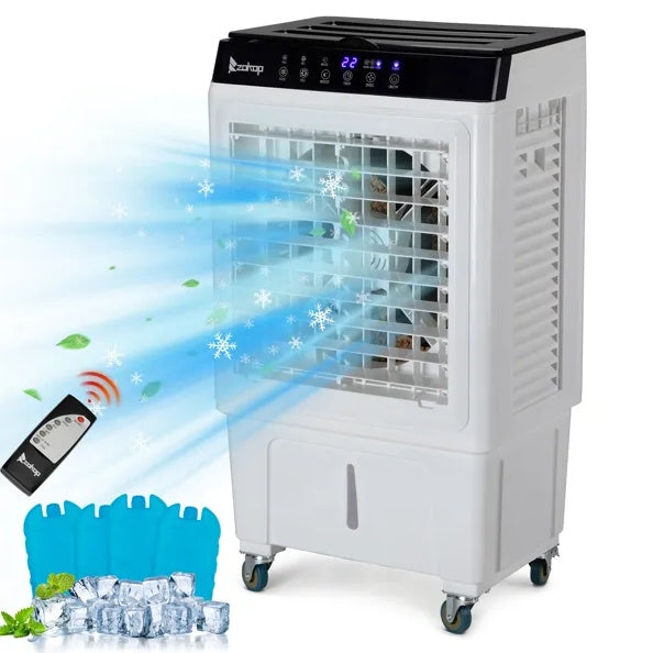 Portable 3-in-1 Evaporative Air Cooler Fan – 30L Water Tank, Remote Control, 2353 CFM Airflow & 90° Oscillationhly humid rooms.