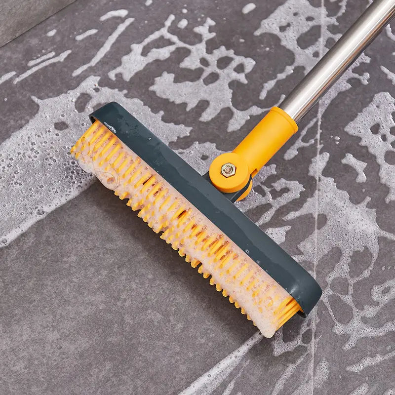 3-in-1 Floor Scrub Brush with Squeegee and Rotating Head