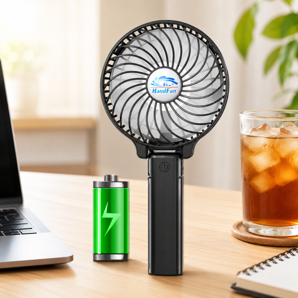 HandFan Portable Fans Battery Operated Handheld Fan Rechargeable with Anti Automatic Working Button & Built-in Bracket USB Desk Fan Foldable (Black)