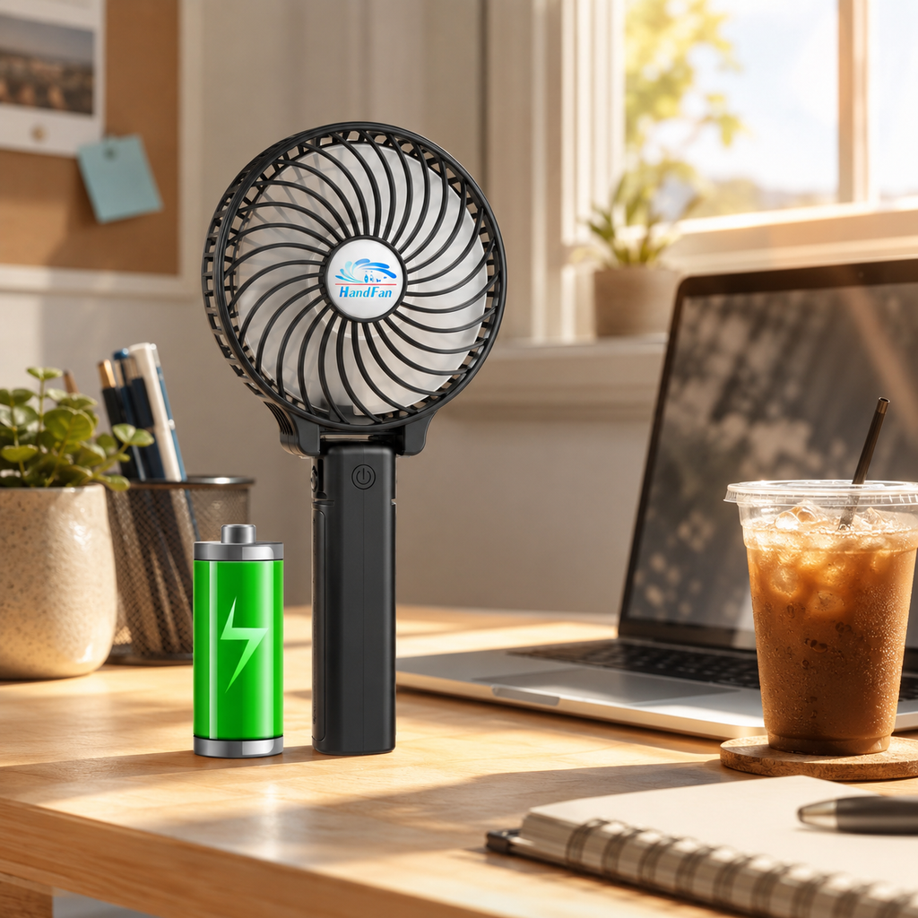 HandFan Portable Fans Battery Operated Handheld Fan Rechargeable with Anti Automatic Working Button & Built-in Bracket USB Desk Fan Foldable (Black)
