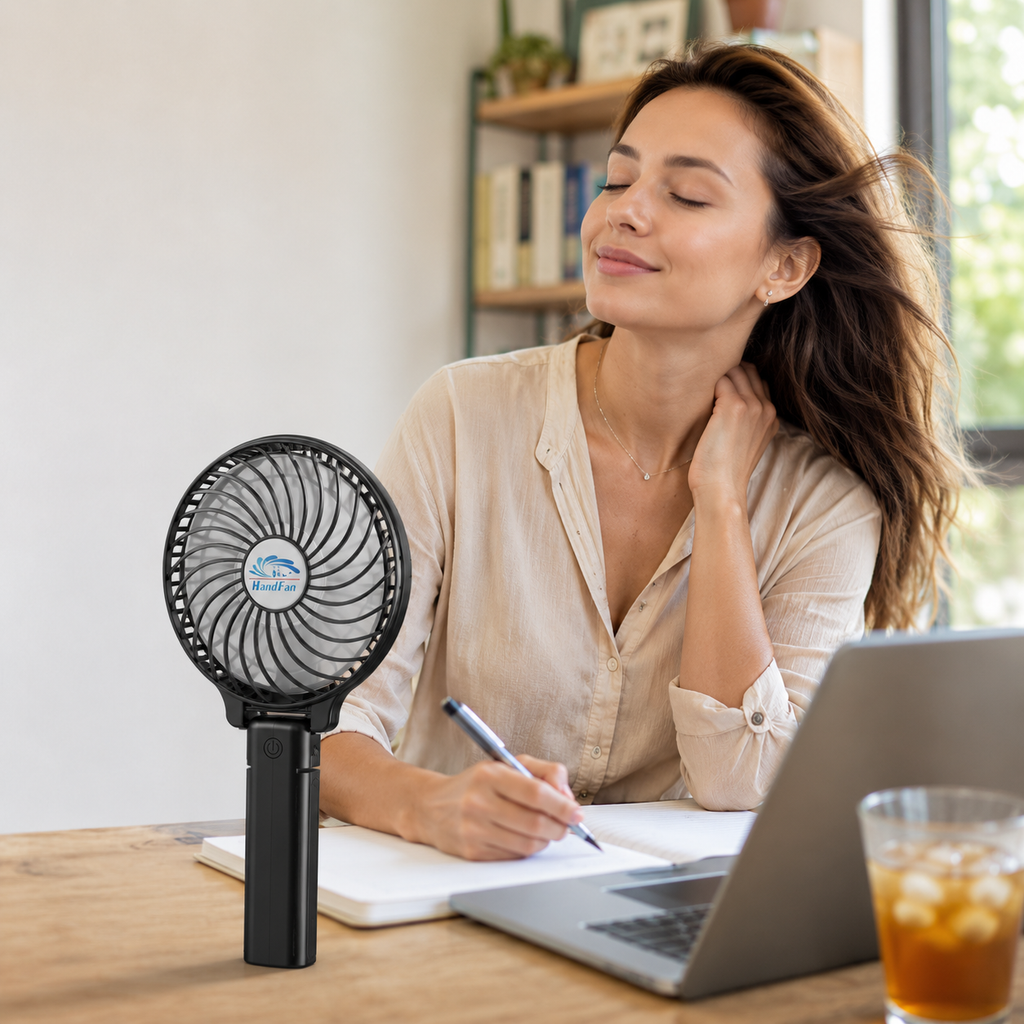 HandFan Portable Fans Battery Operated Handheld Fan Rechargeable with Anti Automatic Working Button & Built-in Bracket USB Desk Fan Foldable (Black)